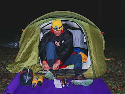 The Yellow Team setting up camp for the night.
