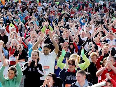 A cheering crowd