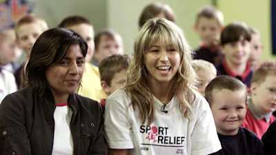 Rachel Stevens visiting a school