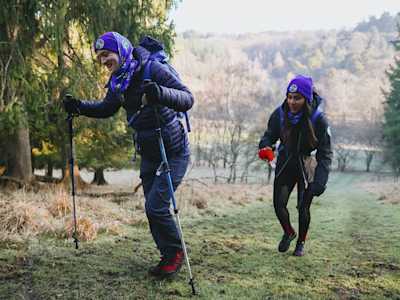 The Blue team making their way up a hill.