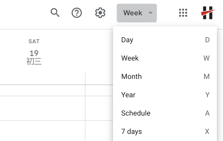 Google Calendar views