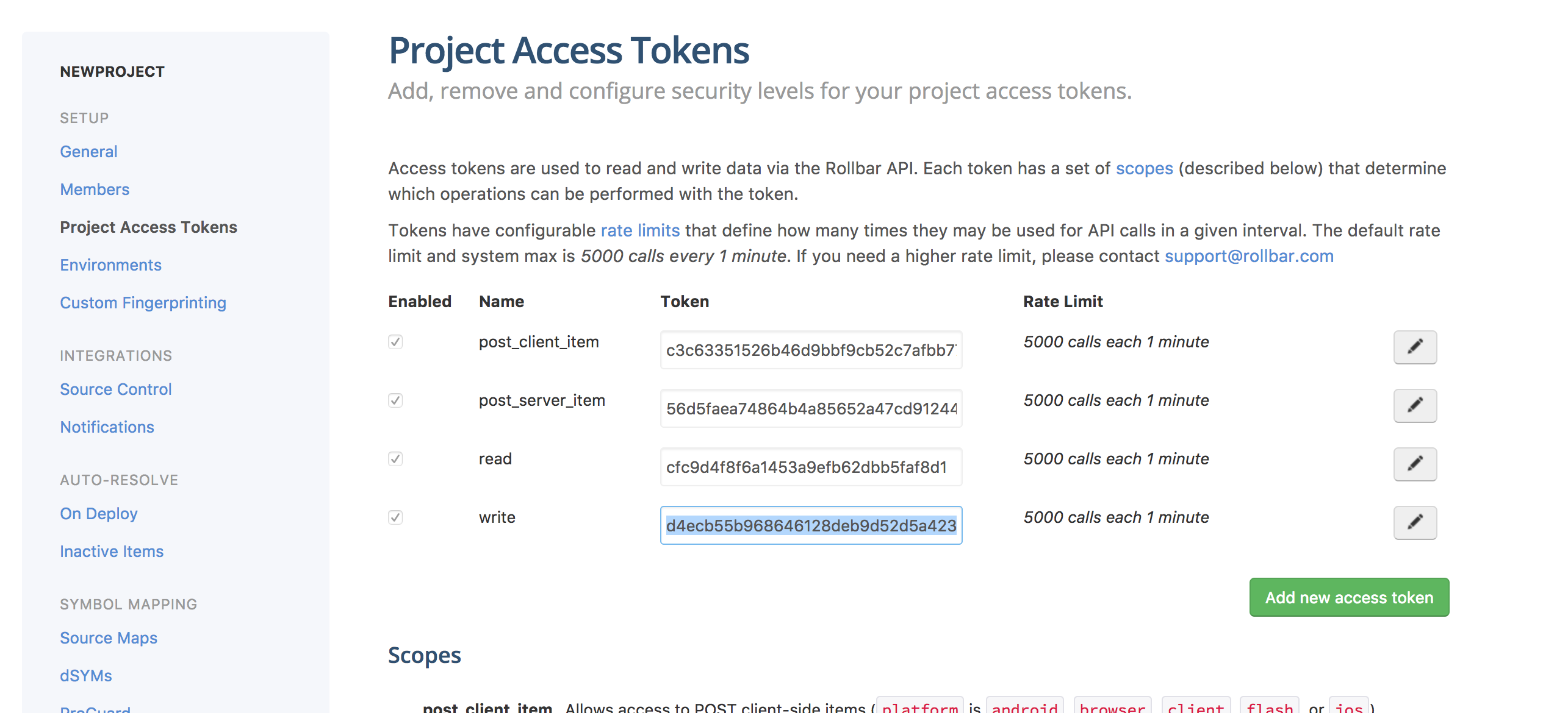 Rollbar Project Access Token