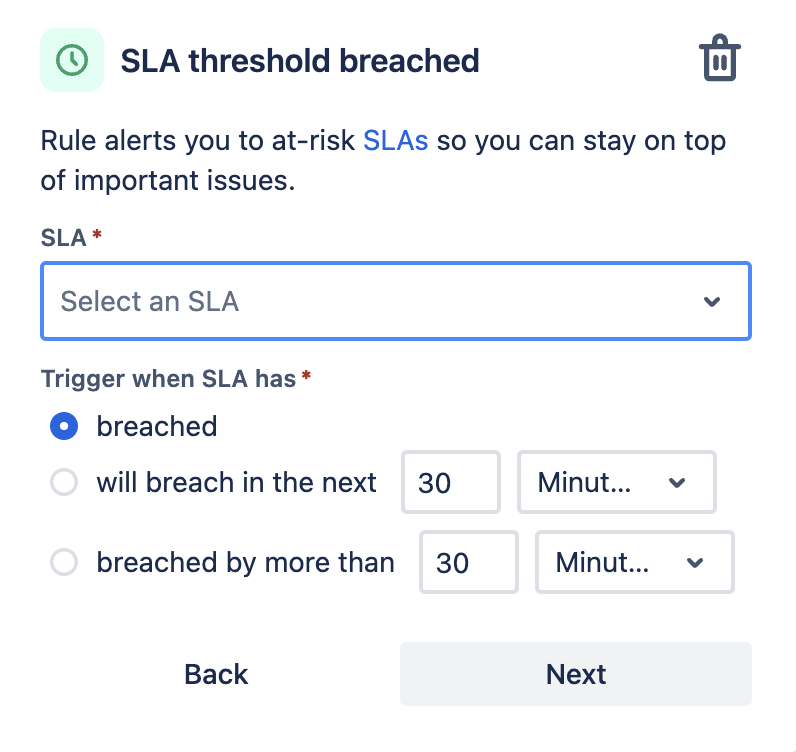SLA threshold breached trigger in automation