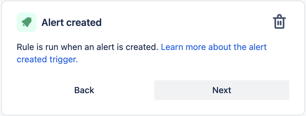 The alert created trigger on Jira automation