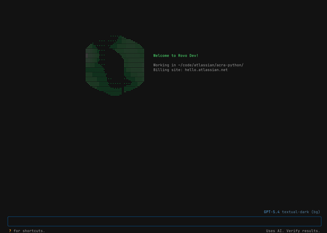 Welcome screen for Rovo Dev CLI