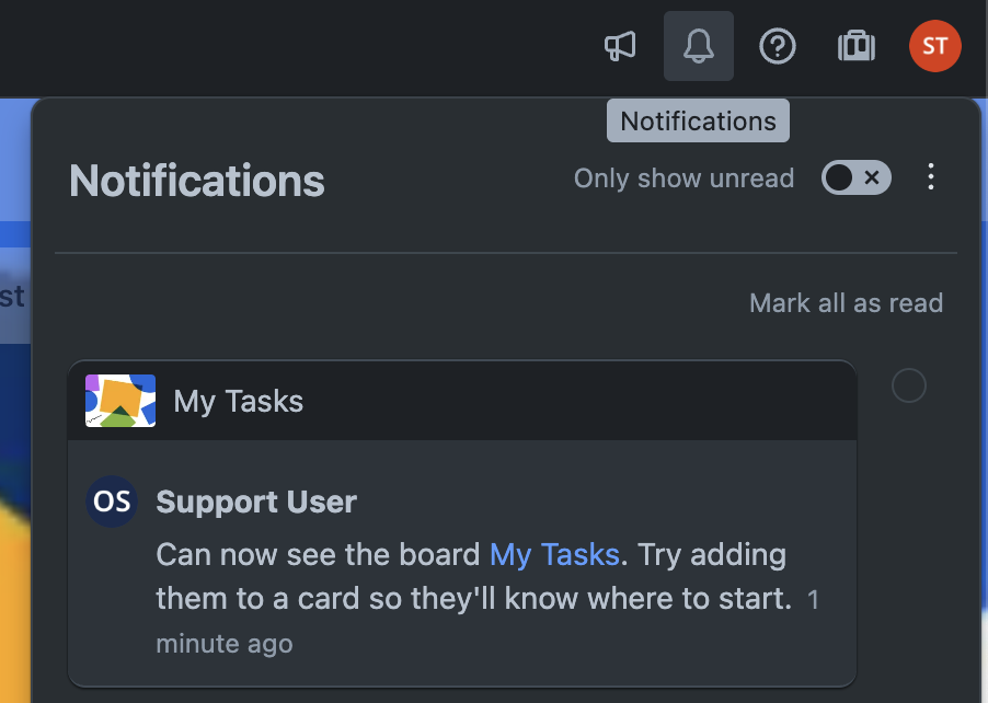 The invite acceptance notification is also present under the notification bell