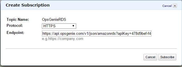 Amazon RDS Create Subscription