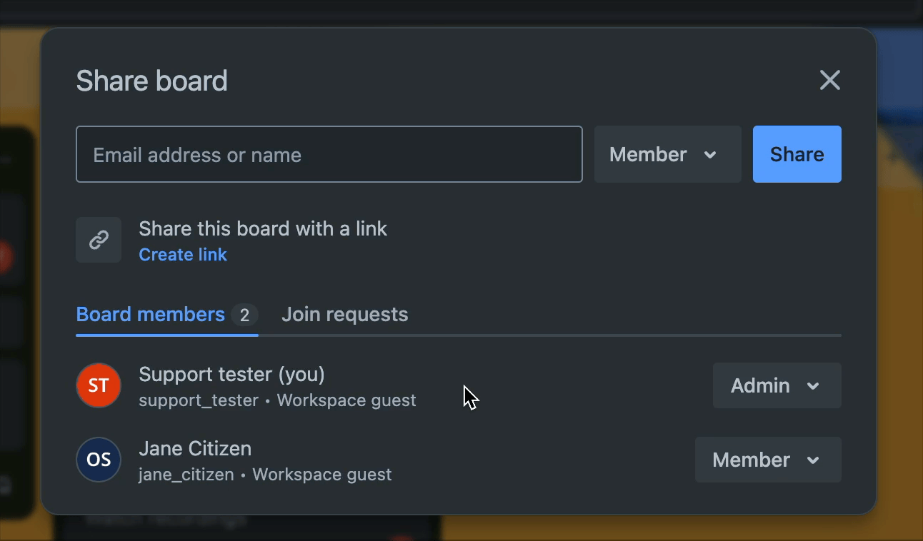 When creating a link, you view the invite options from the drop-down on the right