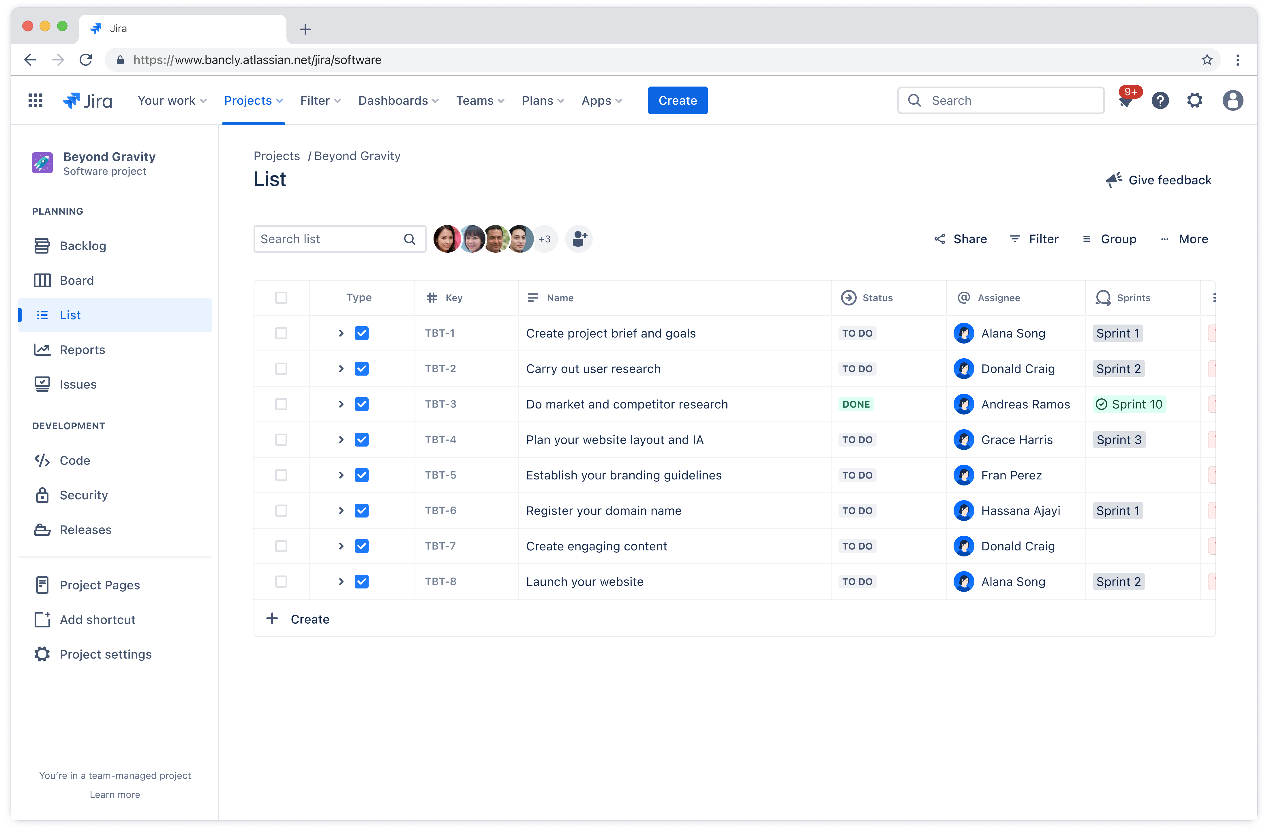 Jira list view