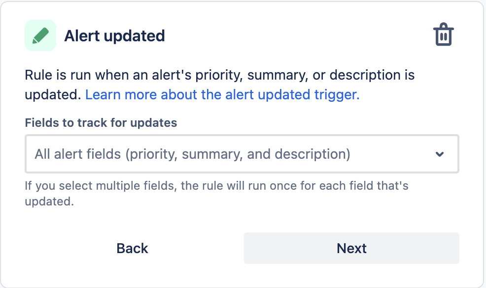 Alert updated trigger in automation