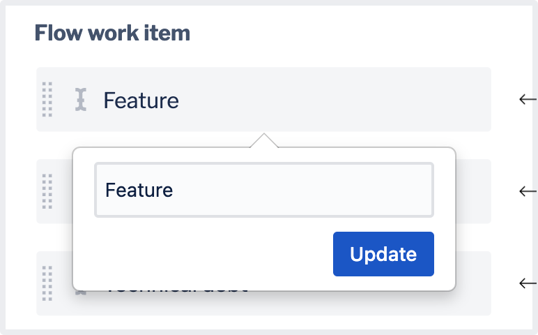 The pop-up to edit the "Feature" flow work item