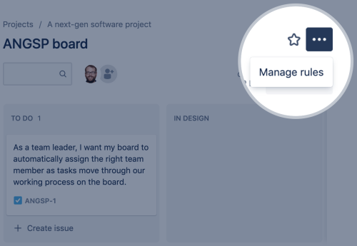 Selecting the Manage rules option from the More menu of a board.