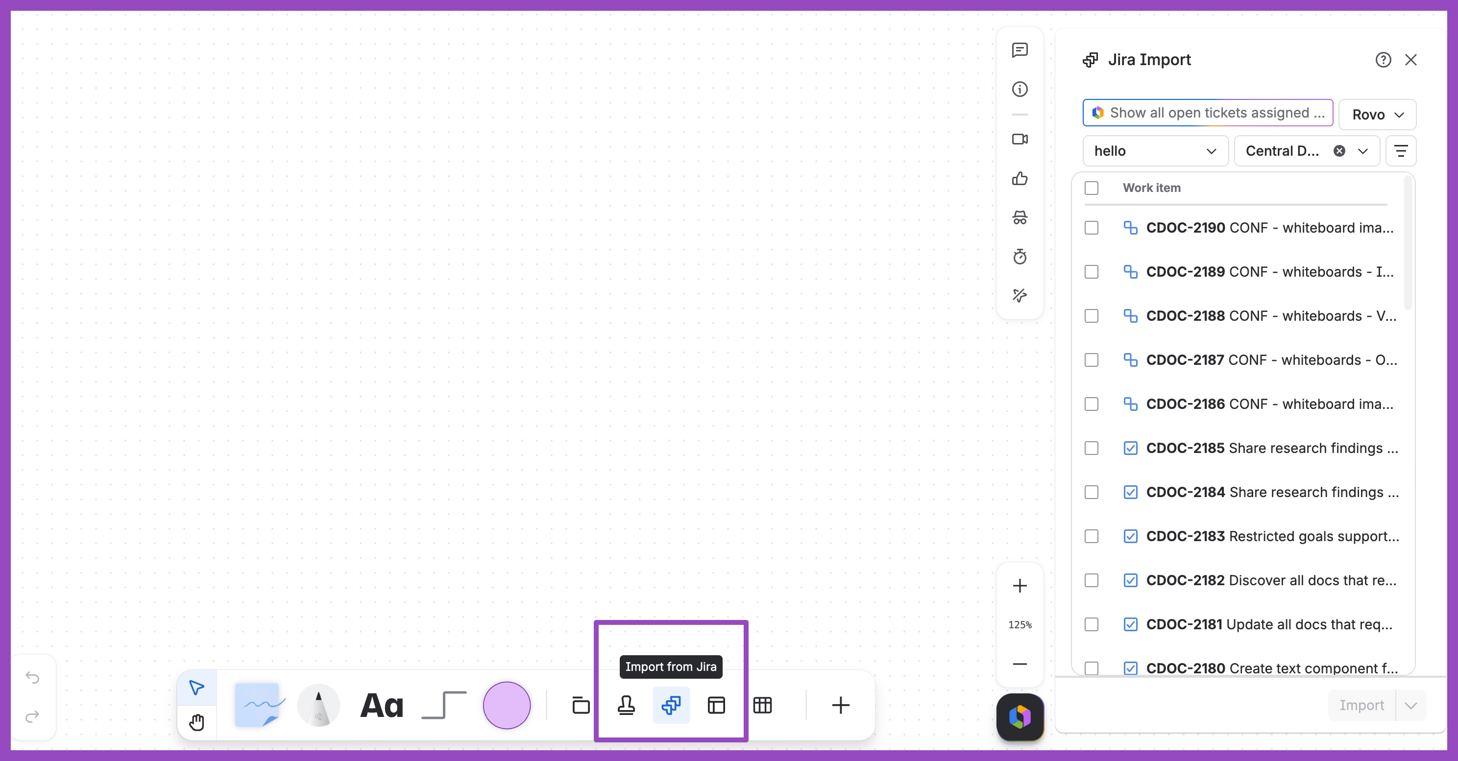 Jira 課題をホワイトボードにインポートする