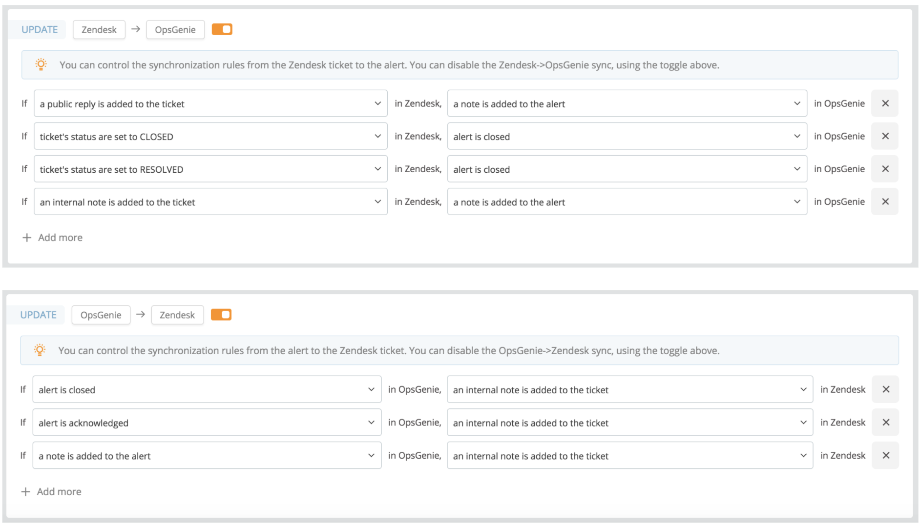 A screenshot showing a sample action mapping in Opsgenie's Zendesk integration.
