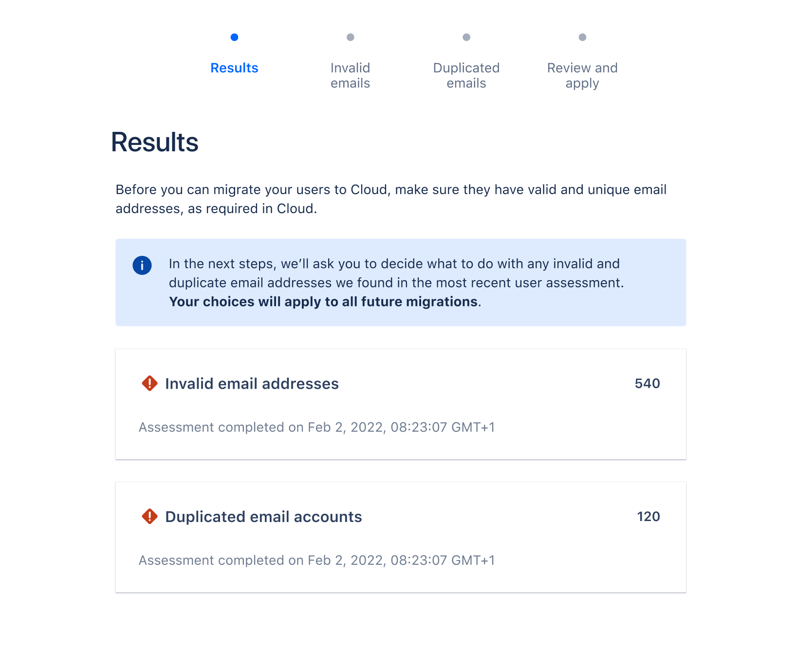 User assessment results in Jira Cloud Migration Assistant