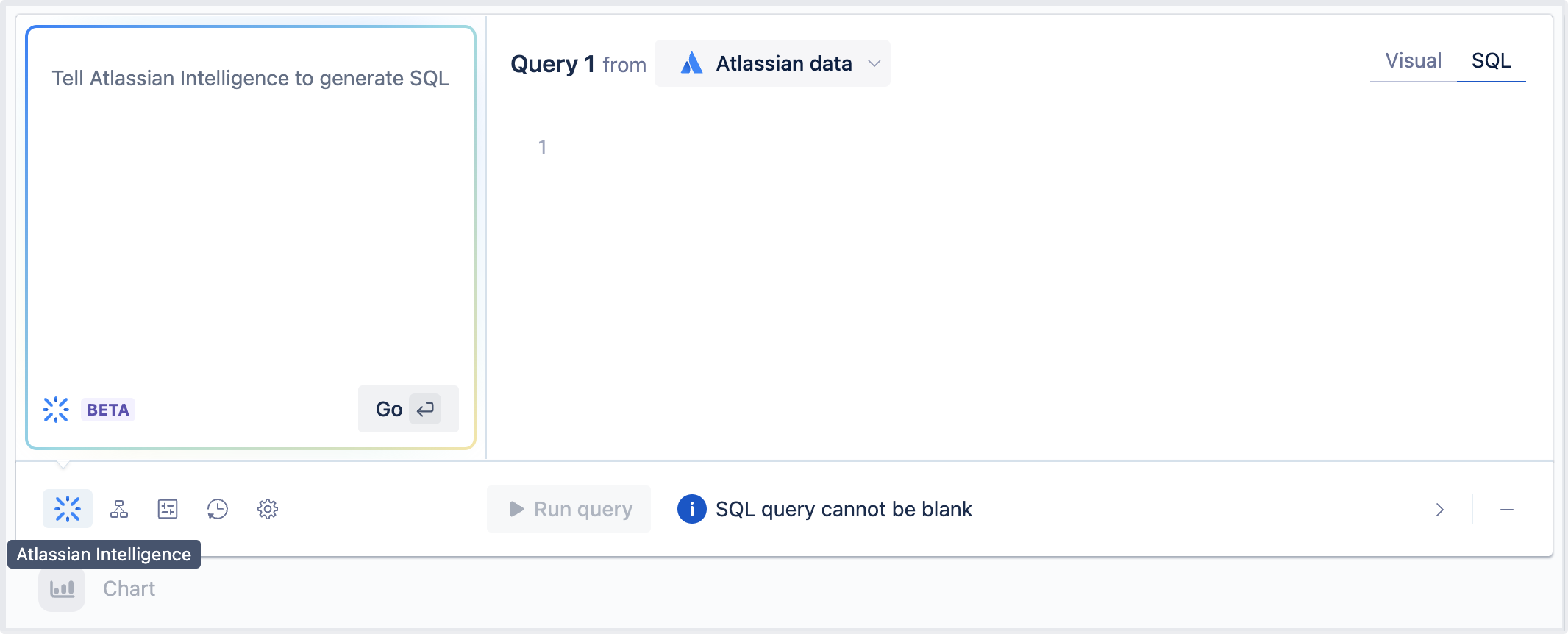 Atlassian Intelligence tab in SQL mode query