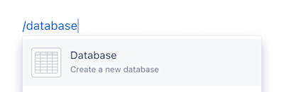 データベース オプションが表示されているインライン作成メニュー