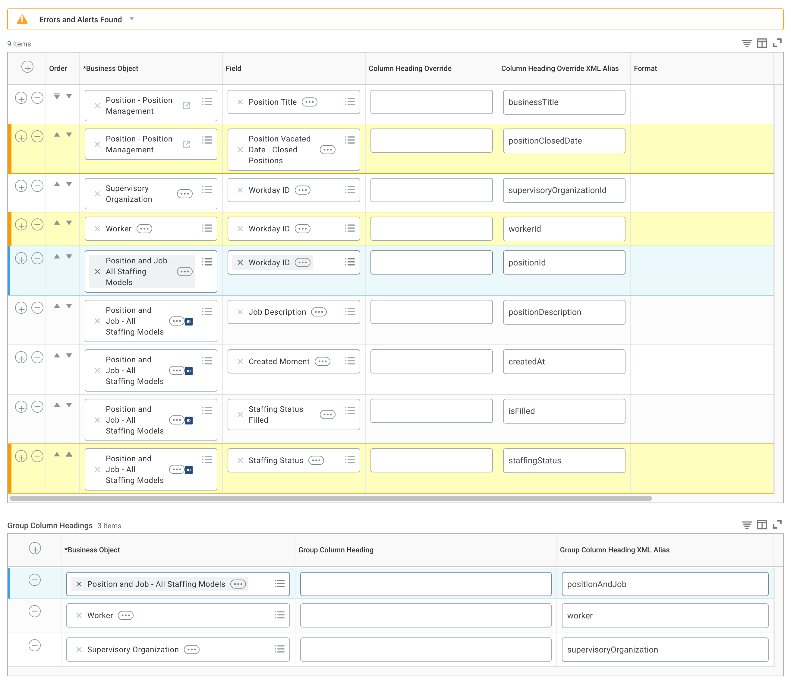 Workday Positions Report data screenshot