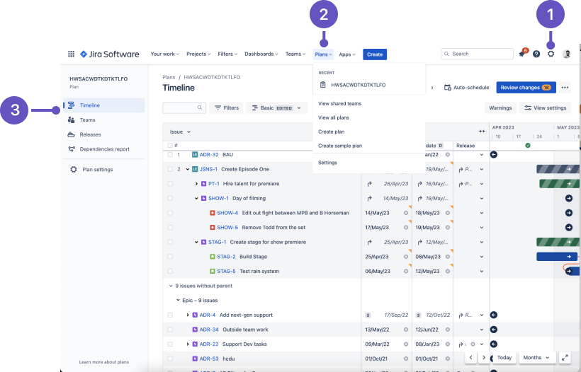 Where to find Advanced Roadmaps related functions in the Jira Software Cloud Nav