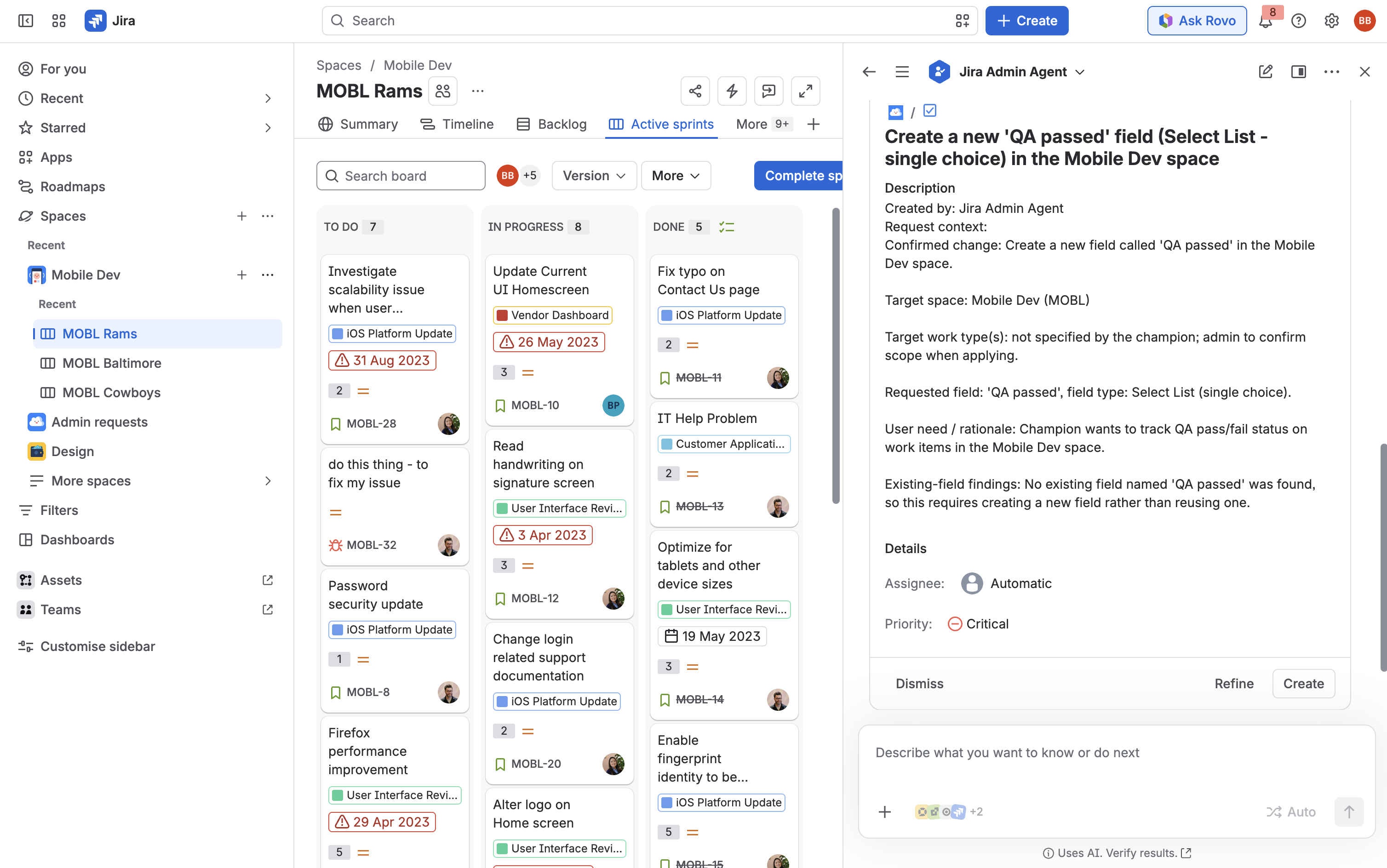 Jira Admin Agent request summary before creating a request