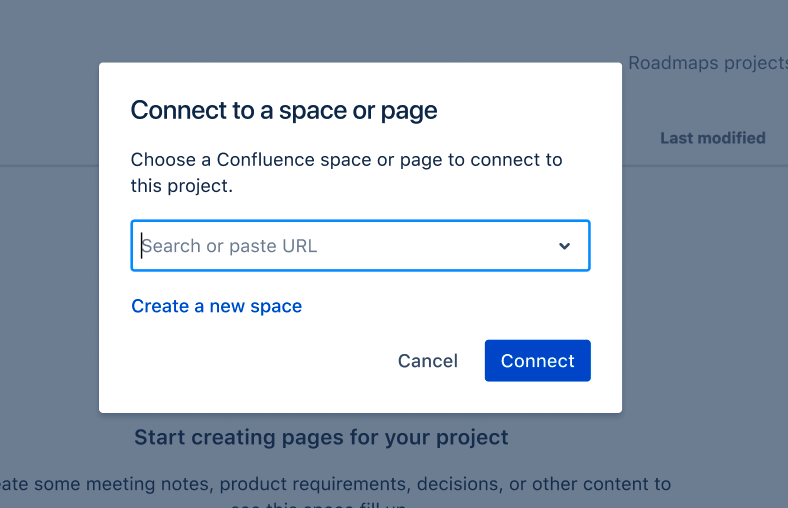 Image of the connect a space dialog box