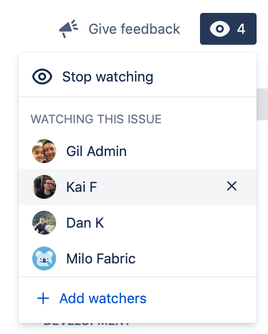 Watchers dropdown displaying who is watching an issue