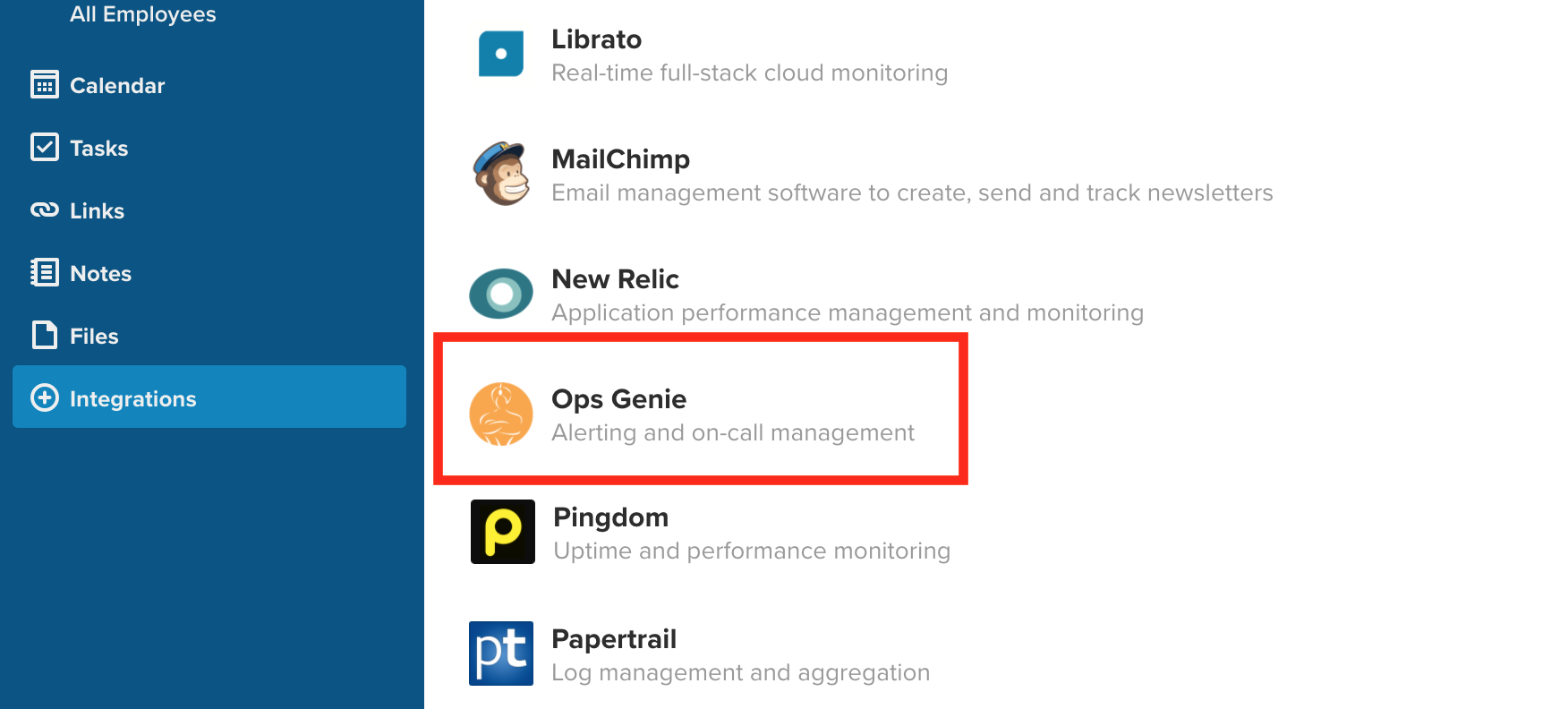 RingCentral Glip choose Opsgenie integration