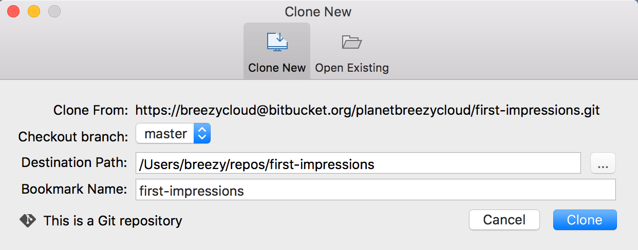 clone a branch in Sourcetree 