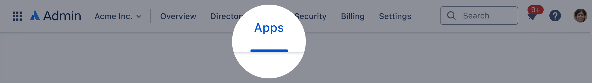 Products page in Atlassian Administration. Products is the third item in the primary navigation.