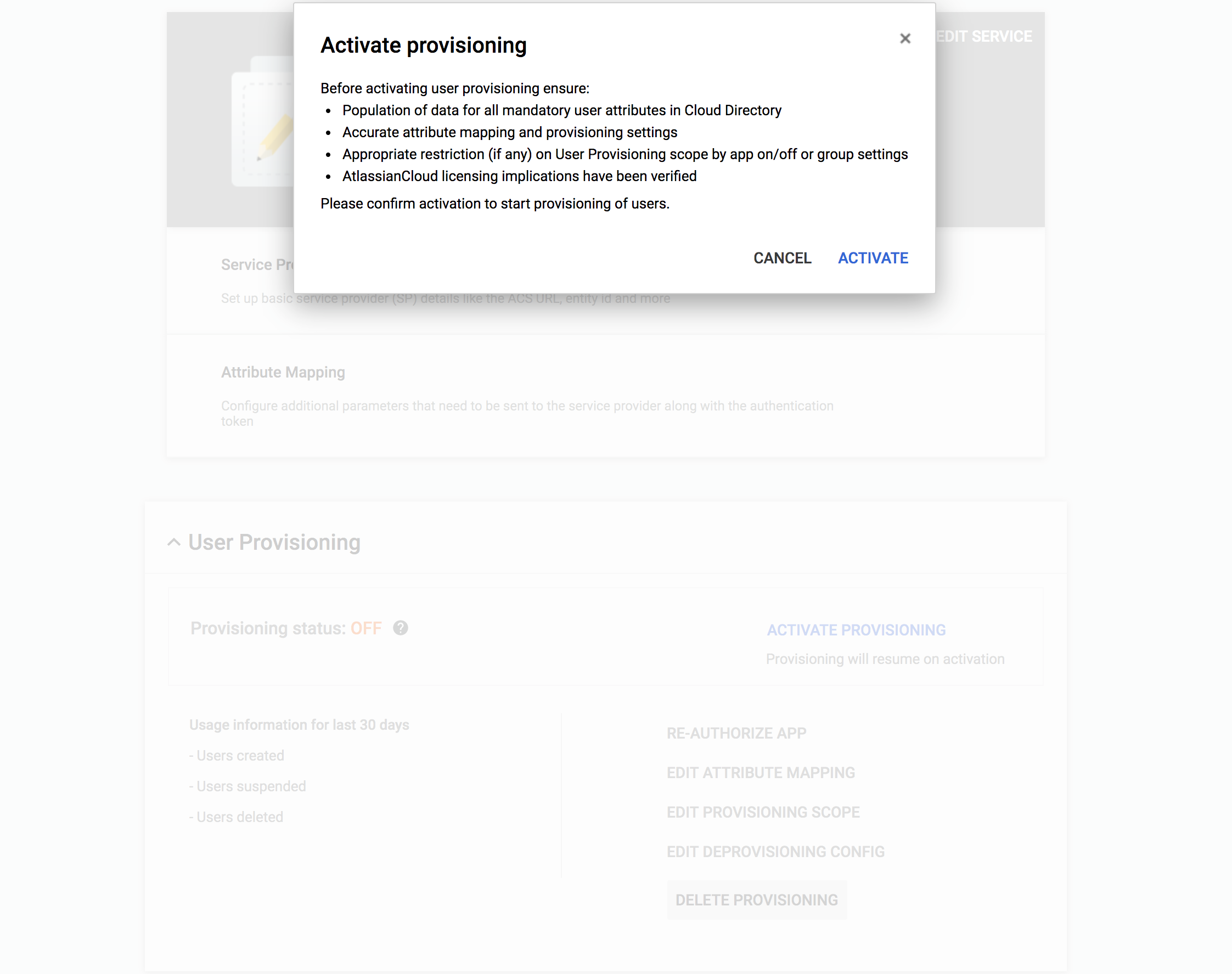 Screenshot of Activate provisioning