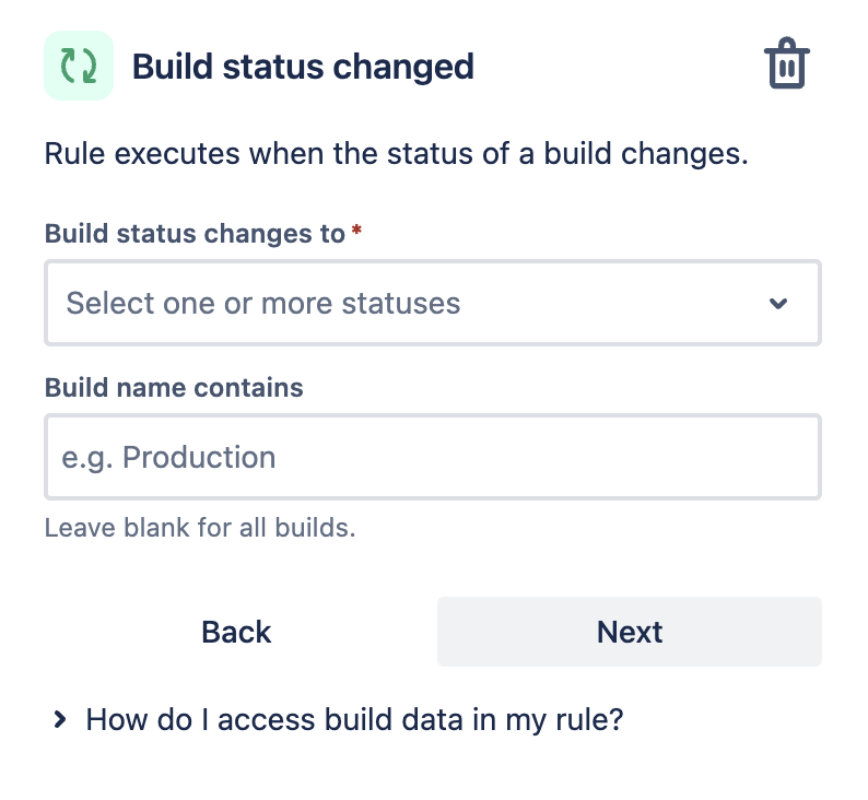 Build status changed trigger in automation