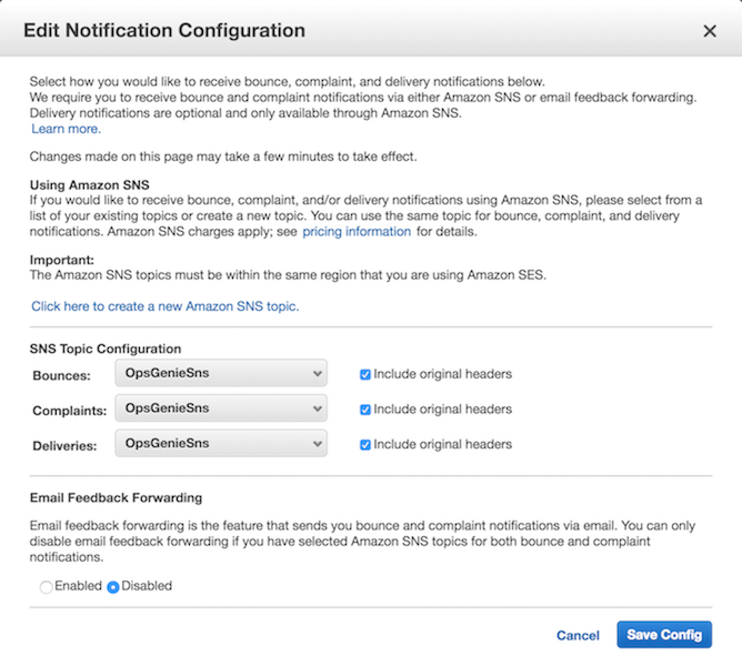 Amazon SES Notification Configuration