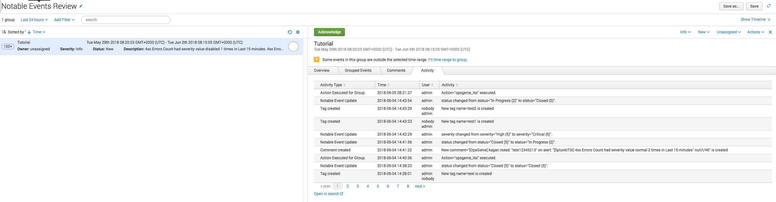 Splunk ITSI Notable Events Review