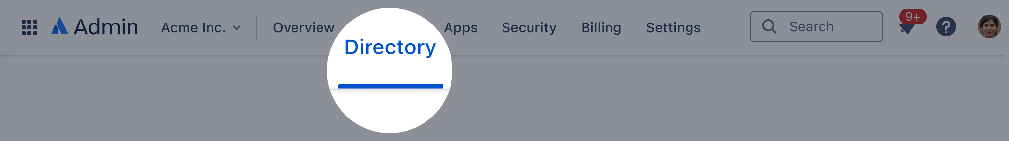 Directory page in Atlassian Administration. Directory is the second item in the primary navigation.