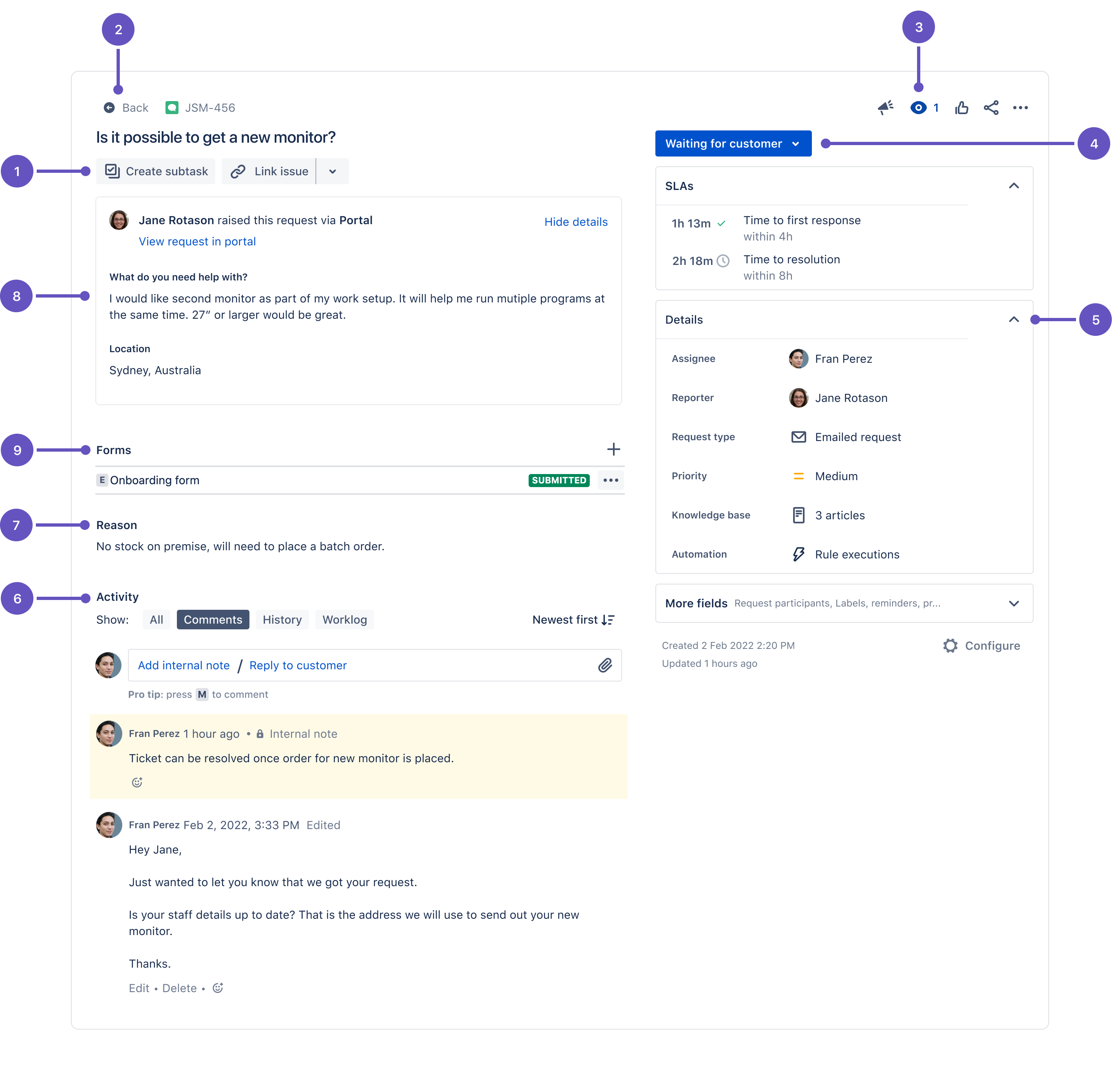 JSM Cloud - Annotated issue view