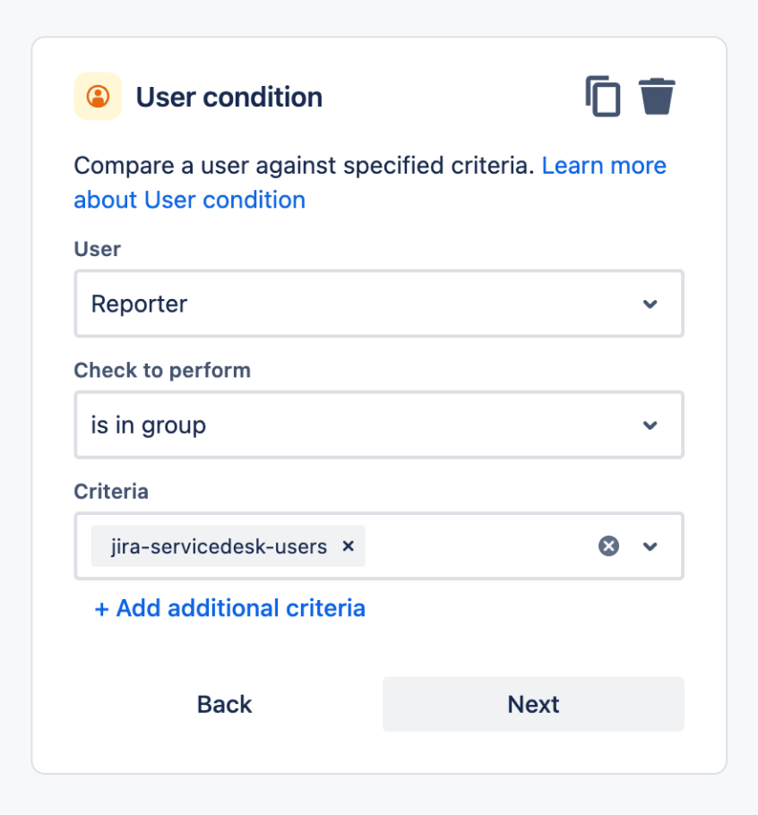 User condition component in Atlassian automation
