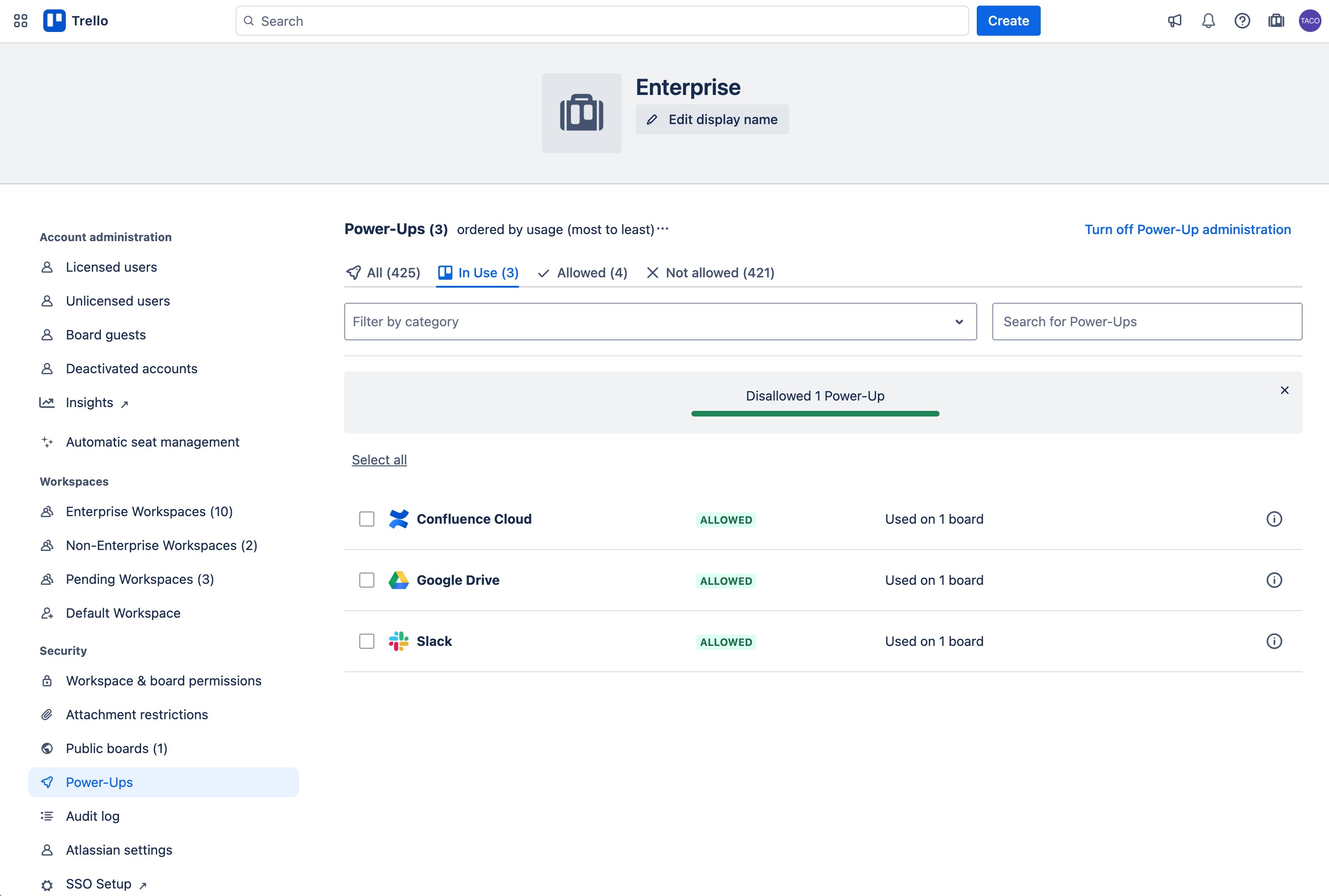 Enterprise Power-Up 管理設定