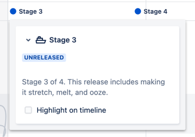 The flyout that shows when you hover on a release in Jira Software Cloud project roadmap