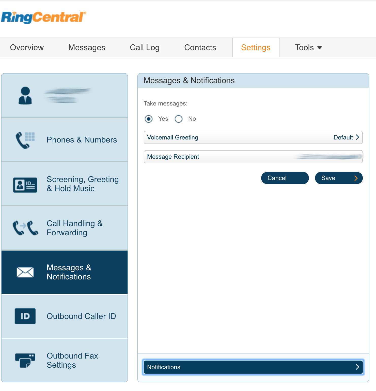 RingCentral Notification tab