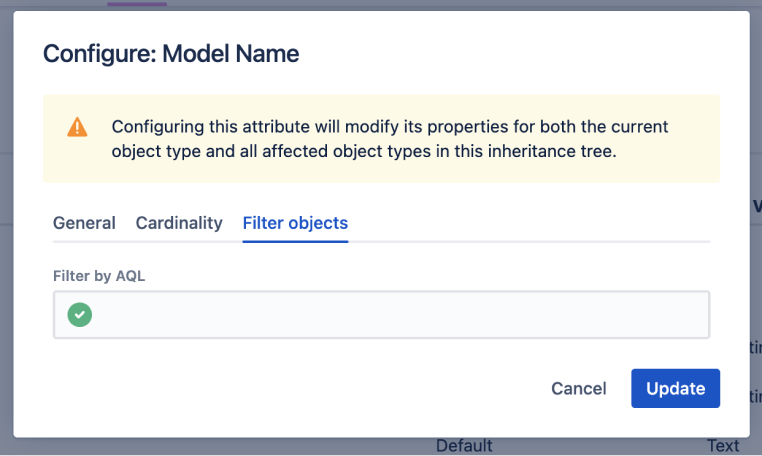 Screenshot showing the AQL bar to filter a reference attribute