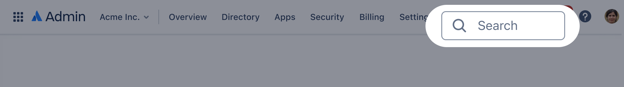 Search field is located in the header in Atlassian Administration.