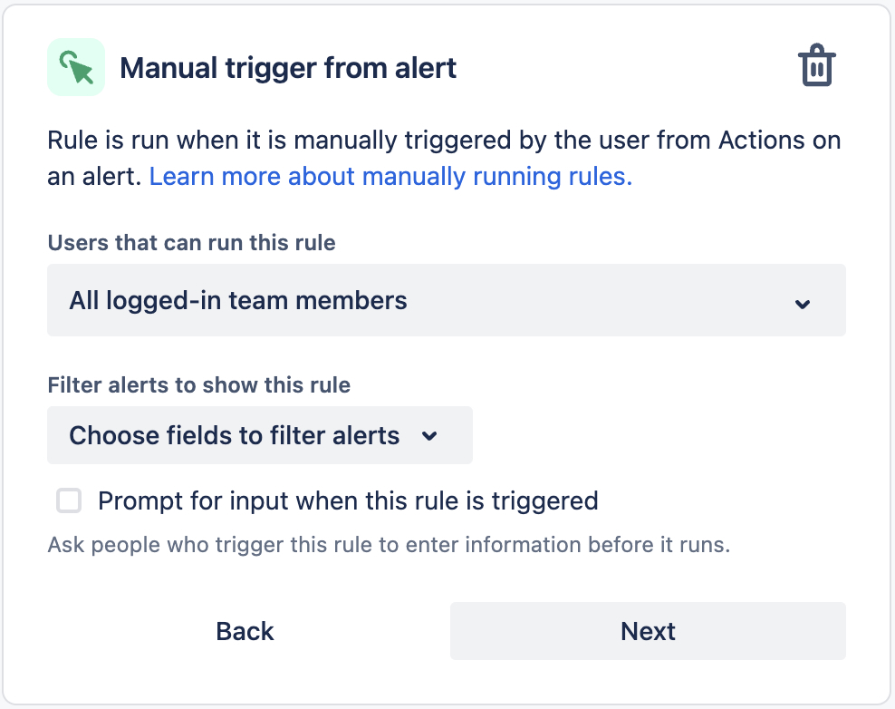 Manual trigger from alert trigger in automation