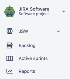 The sidebar navigation in a Jira Software Project. It has a board, backlog, active sprints, and reports.