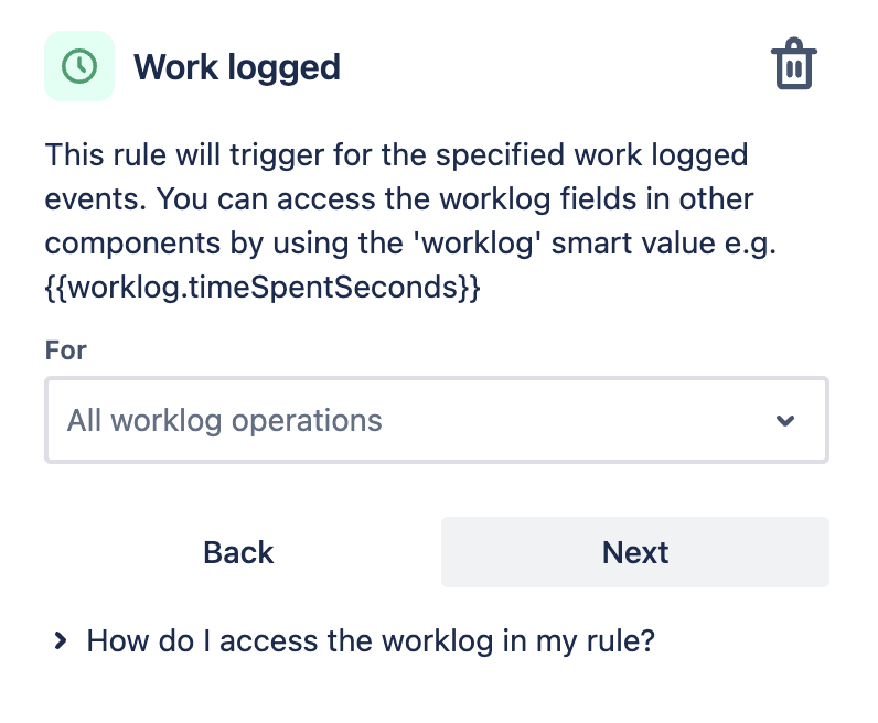 Work logged trigger in automation