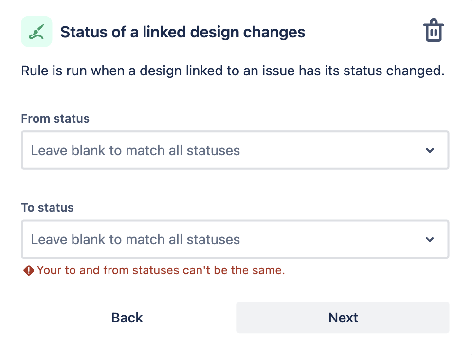 Jira automation trigger for when a status of a linked design changes
