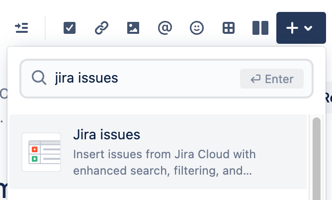Select Jira issues from Confluence editor chevron