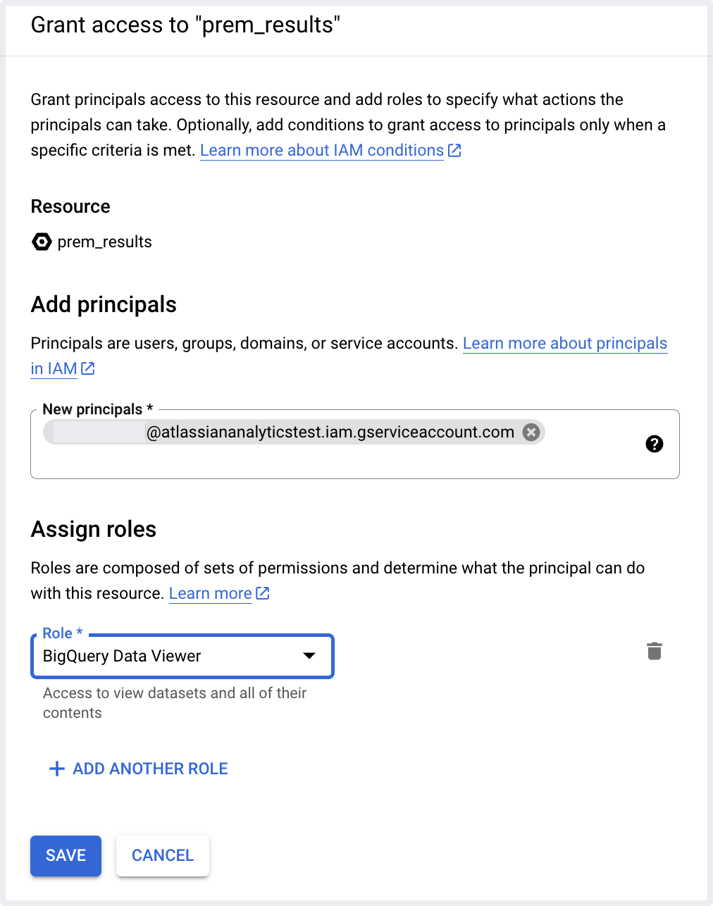 Assigning "BigQuery Data Viewer" role to new principal