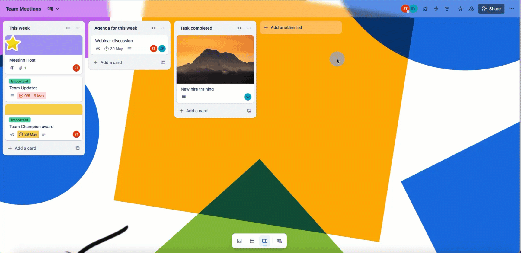 ボード メニューから Trello ボードを閉じています。