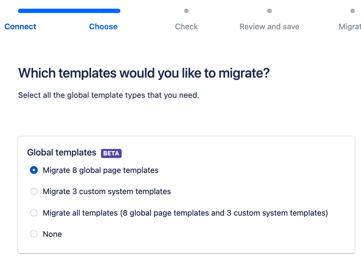 Select the global template types you want to migrate