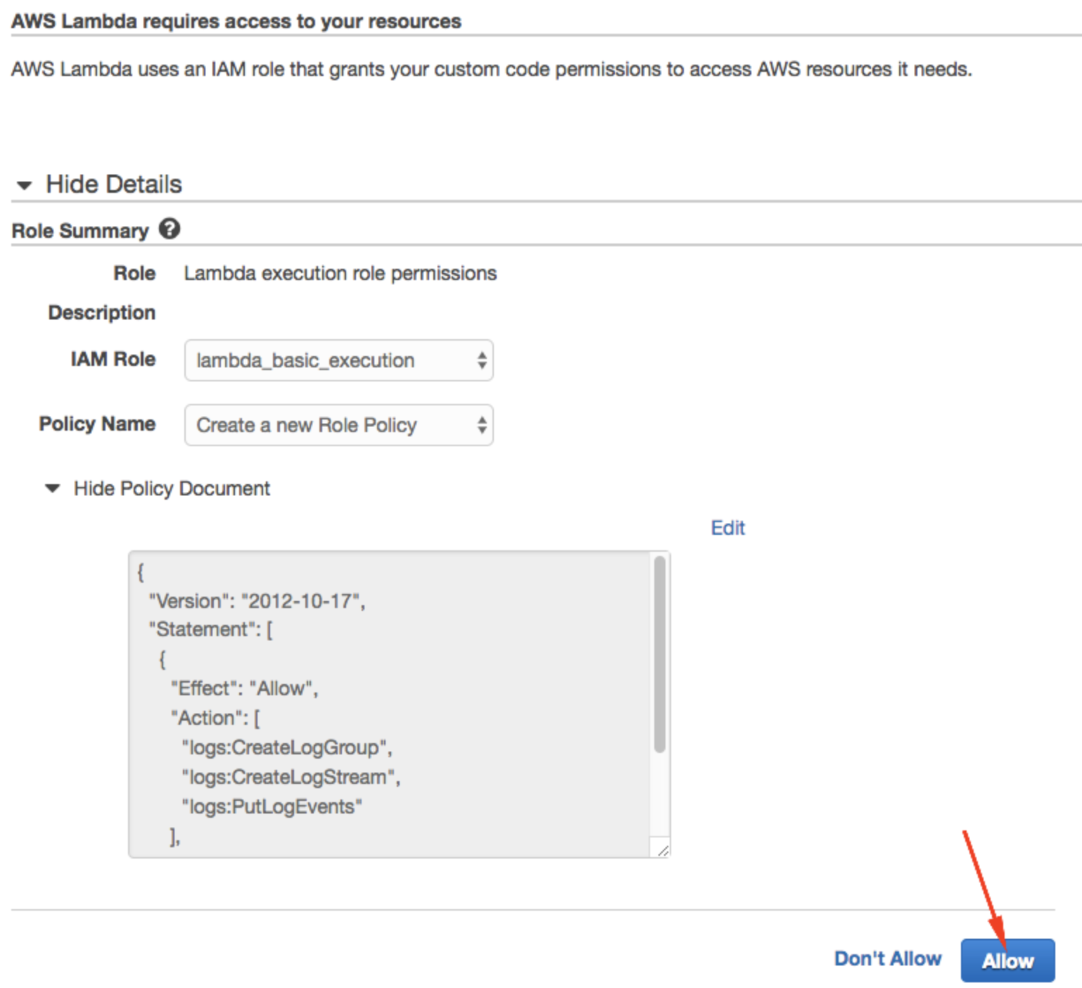 An image showing how to complete allowing the lambda function for Jira integration.
